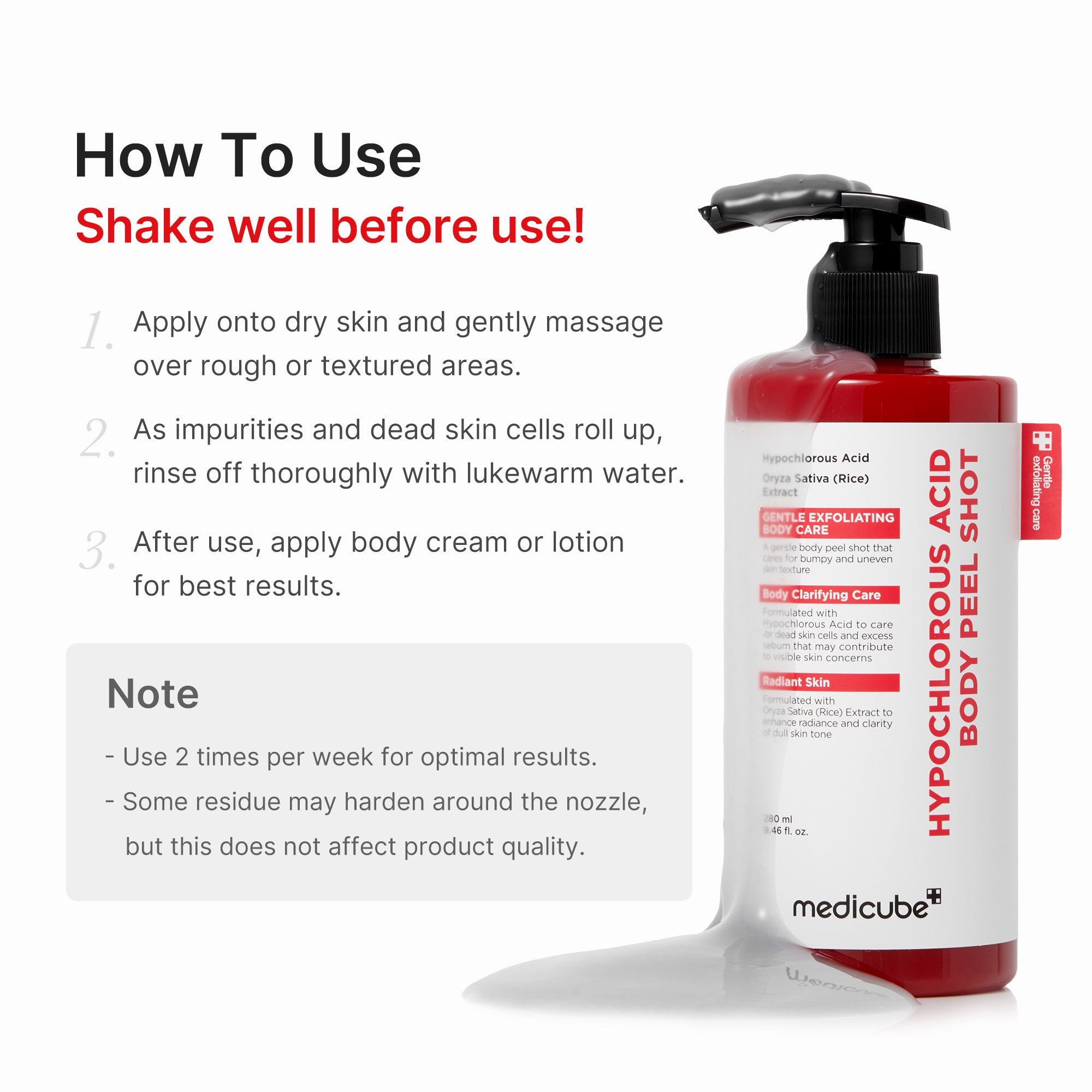 hypochlorous acid rice body peel shot